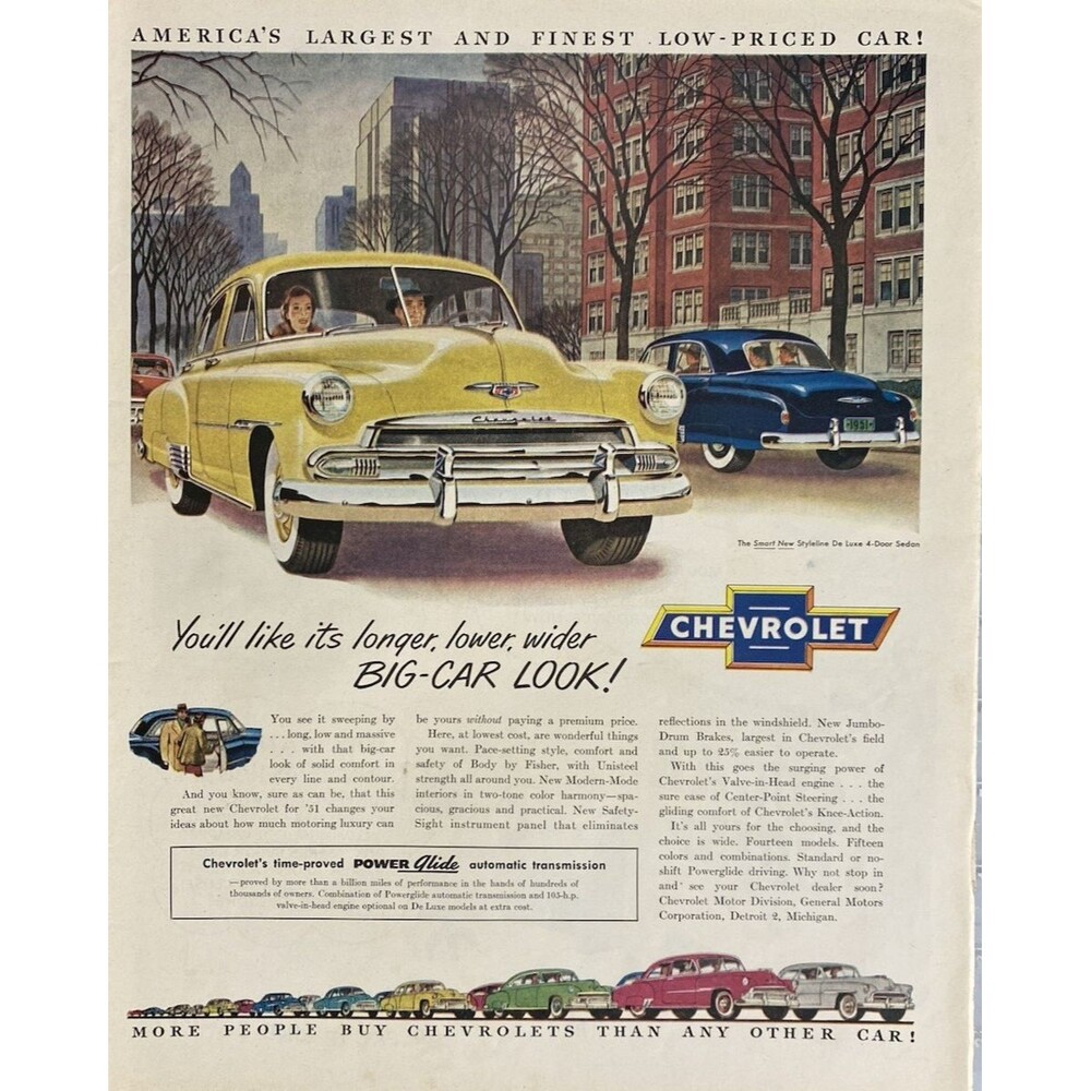 Chevrolet Styleline  De Luxe 4-Door Sedan "The Big Car Look!" Vtg Print Ad 1951